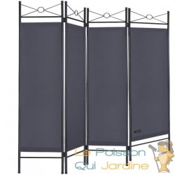 Paravent 4 pans, Gris Anthracite, 180 X 160 cm pour chambre et salle de bains