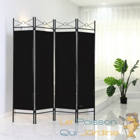 Paravent 4 pans, Noir, 180 X 160 cm pour chambre et salle de bains