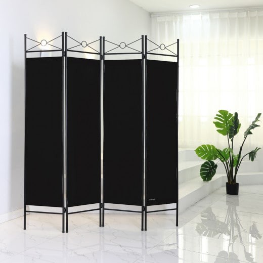 Paravent 4 pans, Noir, 180 X 160 cm pour chambre et salle de bains