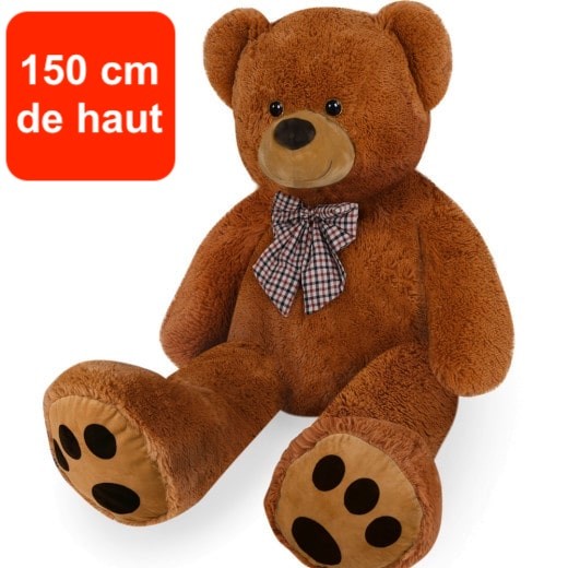 Ours en peluche nounours Taille XXL 150 cm de haut- Brun - Doux