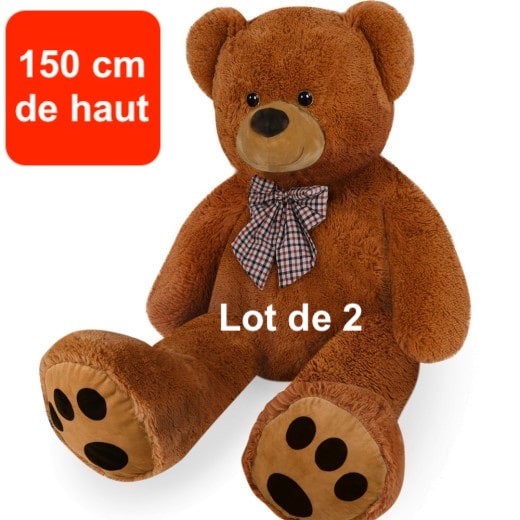Lot de 2 Ours en peluche nounours Taille XXL 150 cm de haut- Brun - Doux