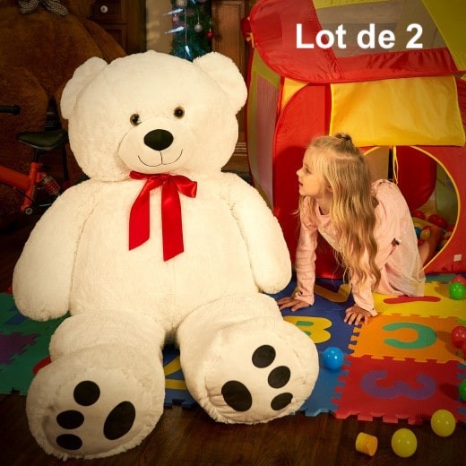 Lot de 2 Ours en peluche nounours Taille XXL 150 cm de haut- Blanc - Doux