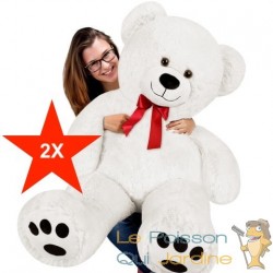 Lot de 2 Ours en peluche nounours Taille XL 100 cm de haut- Blanc - Doux