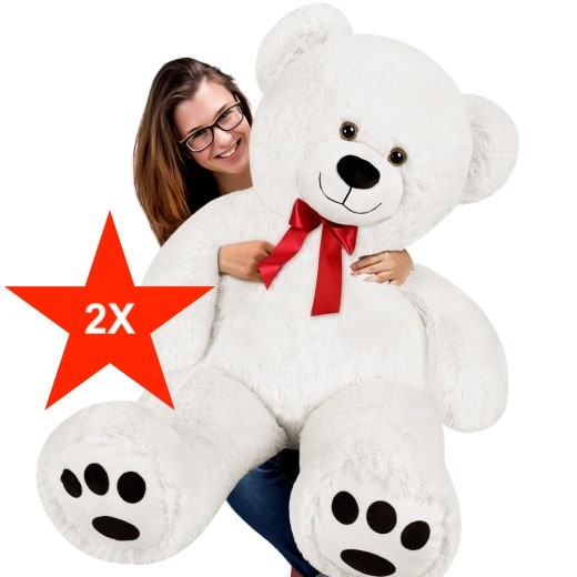 Lot de 2 Ours en peluche nounours Taille XL 100 cm de haut- Blanc