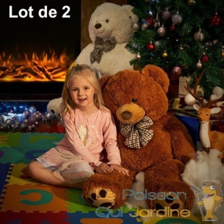 Lot de 2 Ours en peluche nounours Taille XL 100 cm de haut- Brun - Doux