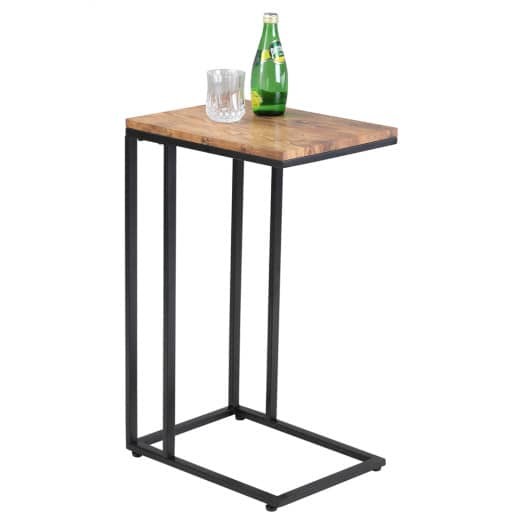 Table d'Appoint pour Salon : Un Mélange Élégant de Noir et de Bois, 40x30x65 cm, Équipée de Roulettes