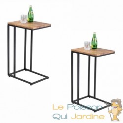 Lot de 2 Tables d'Appoint pour Salon : Un Mélange Élégant de Noir et de Bois, 40x30x65 cm, Équipée de Roulettes