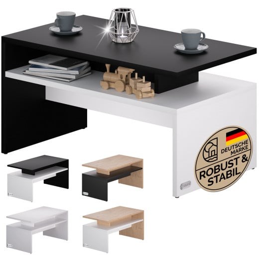 Table Basse de Salon avec 2 Niveaux, Noir et blanc 92 X 50 X 47 cm