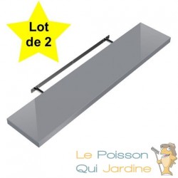  Lot de 2 : Étagère murale flottante 90 cm en MDF gris brillant. Tablette à fixer au mur