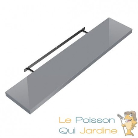 Étagère murale flottante 70 cm en MDF gris brillant. Tablette à fixer au mur