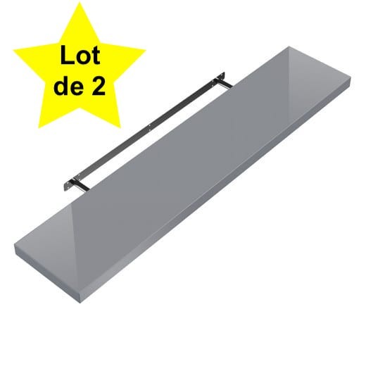 Lot de 2 Étagères murales flottantes 70 cm en MDF gris brillant. Tablette à fixer au mur