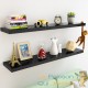 Lot de 2 Étagères murales flottantes 90 cm en MDF Noir Brillant. Tablette à fixer au mur