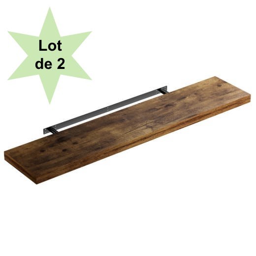 Lot de 2 Étagères murales flottantes 70 cm en MDF chêne foncé. Tablette à fixer au mur