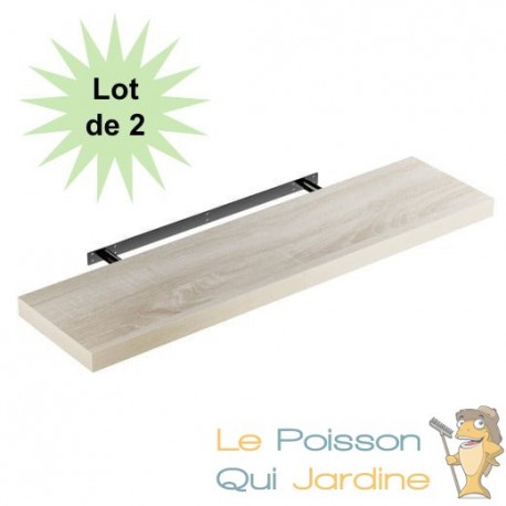 Lot de 2 : Étagère murale flottante 110 cm en MDF chêne clair. Tablette à fixer au mur