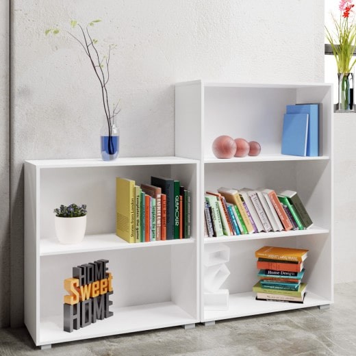 Set d'Étagère 115 cm + 77 cm de haut Colonne bibliothèque Couleur blanche