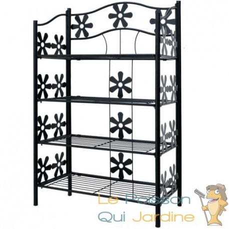 Étagère métal 4 niveaux - Motifs fleurs pour salon, salle de bain chambre