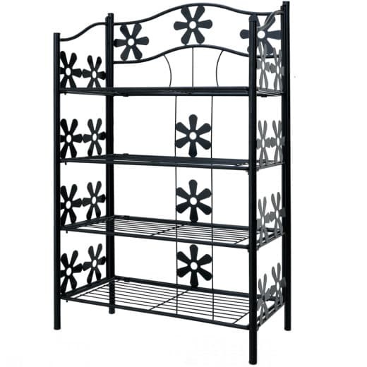 Étagère métal 4 niveaux - Motifs fleurs pour salon, salle de bain chambre