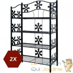 Lot de 2 Étagères métal 4 niveaux - Motifs fleurs pour salon, salle de bain chambre