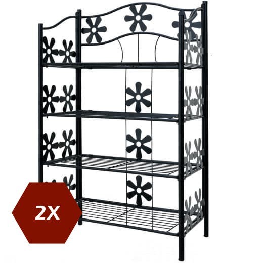 Lot de 2 Étagères métal 4 niveaux - Motifs fleurs pour salon, salle de bain chambre