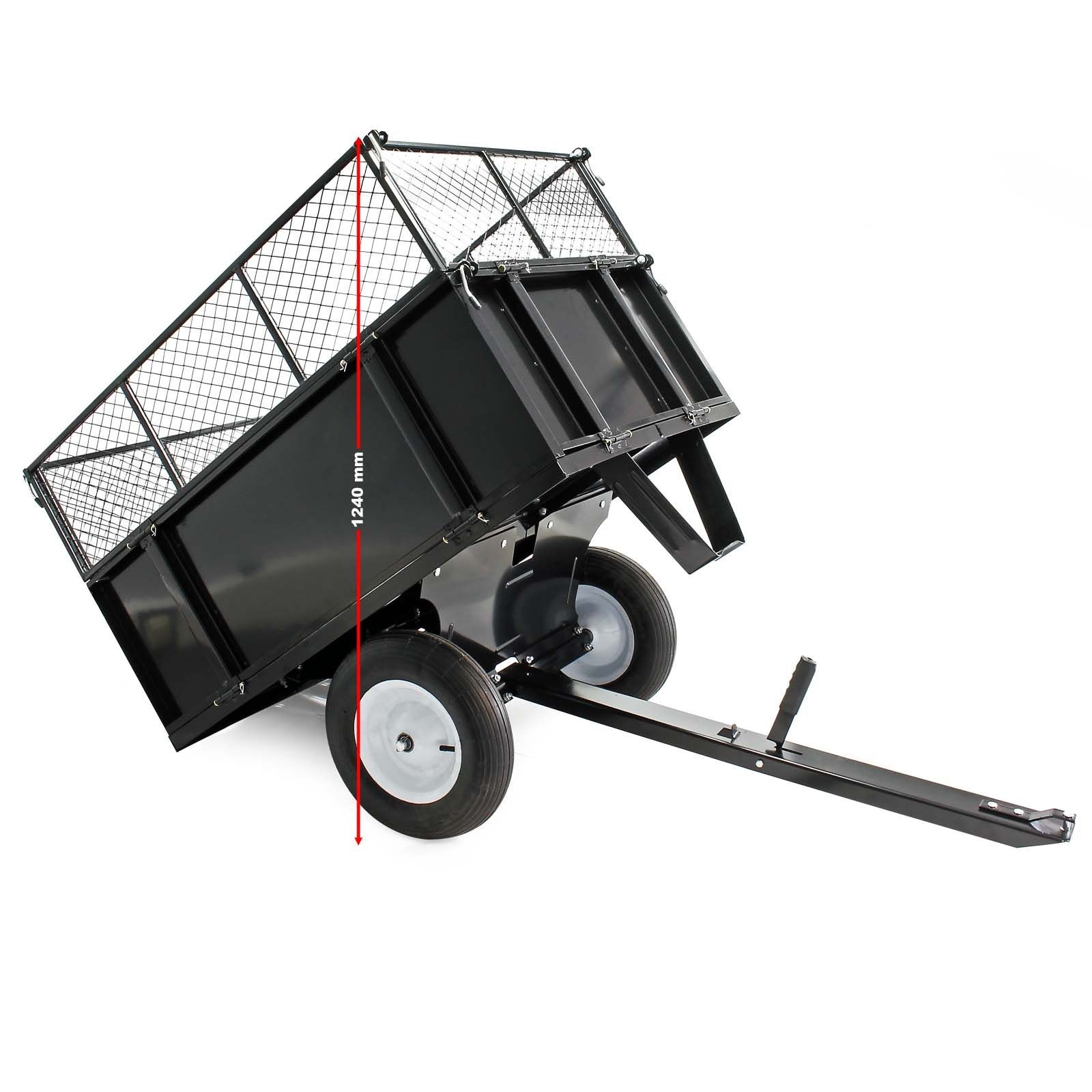 Remorque basculante pour auto portée et quads 114 x76 x 30cm avec grille 300 kg max