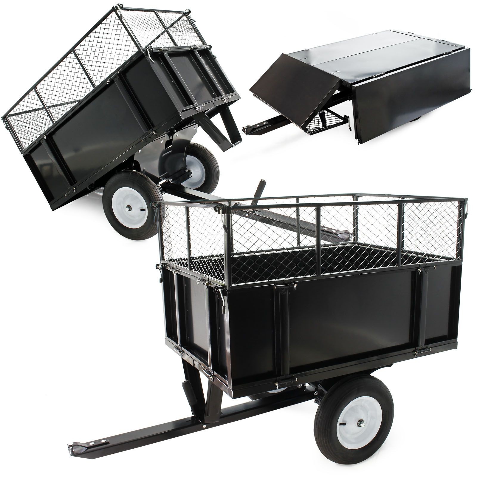 Remorque basculante pour auto portée et quads 114 x76 x 30cm avec grille 300 kg max
