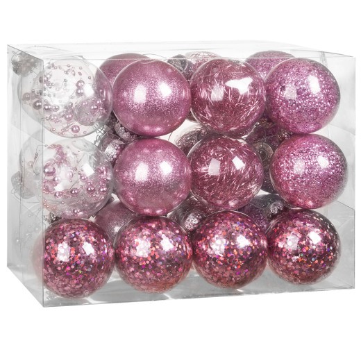 24 Boules de Noël Rose Pailleté pour décorer votre sapin de Noël