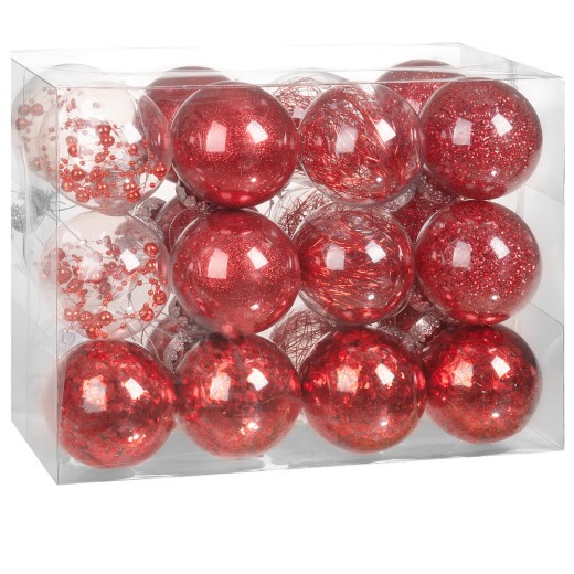 24 Boules de Noël Rouge Pailleté pour décorer votre sapin de Noël