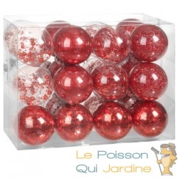 24 Boules de Noël Rouge Pailleté 7 cm pour décorer votre sapin de Noël