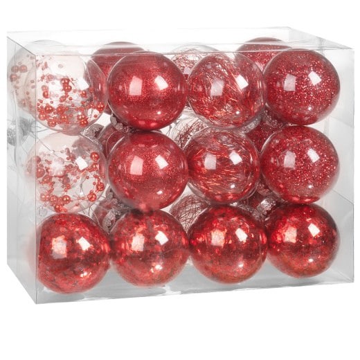 24 Boules de Noël Rouge Pailleté 7 cm pour décorer votre sapin de Noël