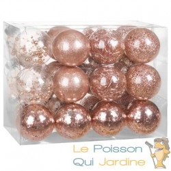 24 Boules de Noël Rose Pailleté 7 cm pour décorer votre sapin de Noël