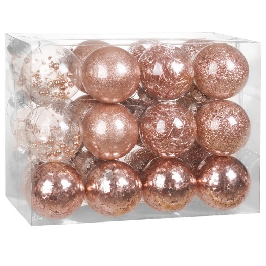 24 Boules de Noël Rose Clair Pailleté 7 cm pour décorer votre sapin de Noël