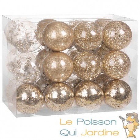 24 Boules de Noël Champagne 8 cm pour décorer votre sapin de Noël