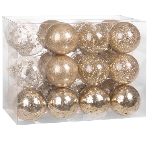 24 Boules de Noël Champagne 8 cm pour décorer votre sapin de Noël