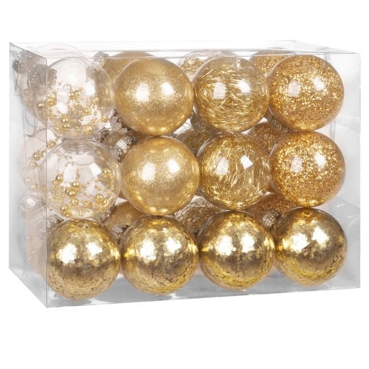 24 Boules de Noël Or Pailleté 8 cm pour décorer votre sapin de Noël