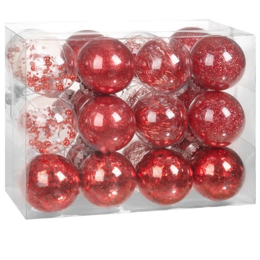 24 Boules de Noël Rouge Pailleté 8 cm pour décorer votre sapin de Noël