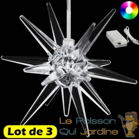 3 Étoiles de Noël Multicolores 9 cm pour décorer votre sapin de Noël