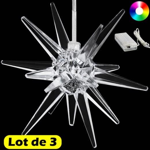 3 Étoiles de Noël Multicolores 9 cm pour décorer votre sapin de Noël