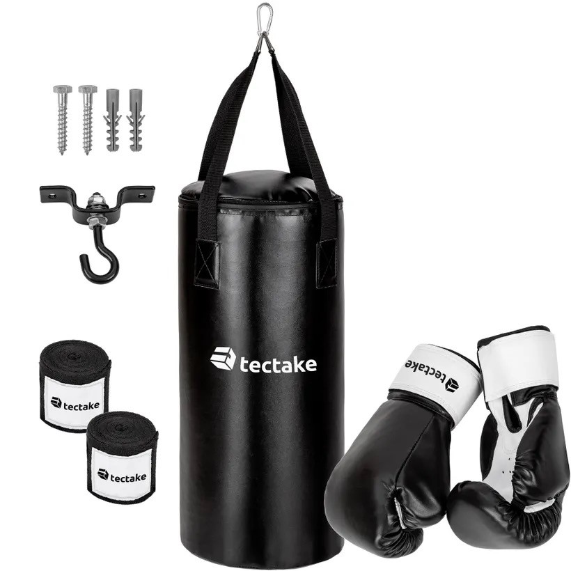 Sac de frappe 56 cm + gants de boxe + protections maisn : Pack d'entrainement débutant