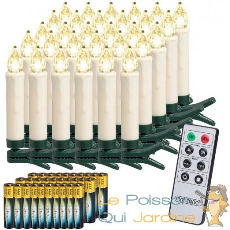30 Bougies LED Blanc Chaud pour Sapin de Noël : Télécommande incluse - Le  Poisson Qui Jardine