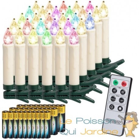 30 Bougies LED Multicolores pour Sapin de Noël : Télécommande et piles  incluses - Le Poisson Qui Jardine