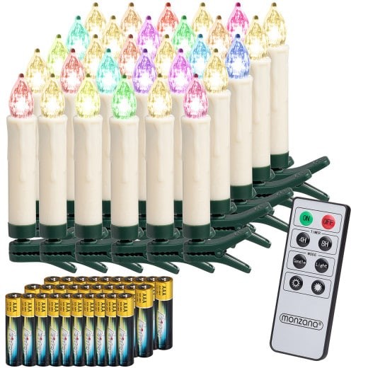 30 Bougies LED Multicolores pour Sapin de Noël : Télécommande et piles incluses