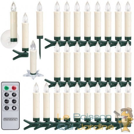 30 Bougies LED Blanc Chaud pour Sapin de Noël : 3 attaches différentes