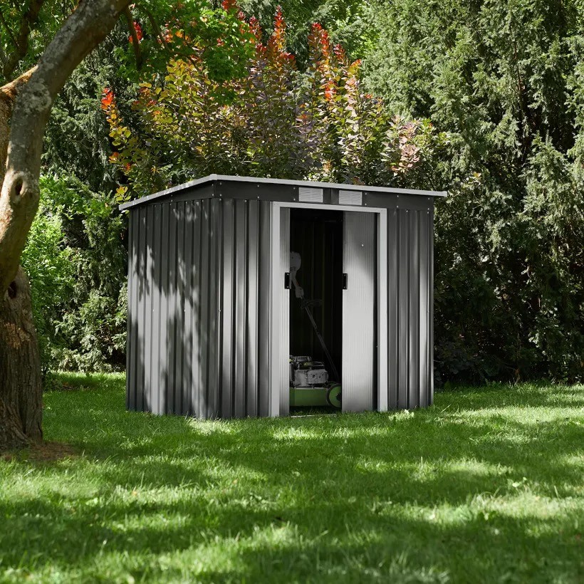 Abri de jardin en métal Gris 214 X 130 X 185 cm. Toit plat