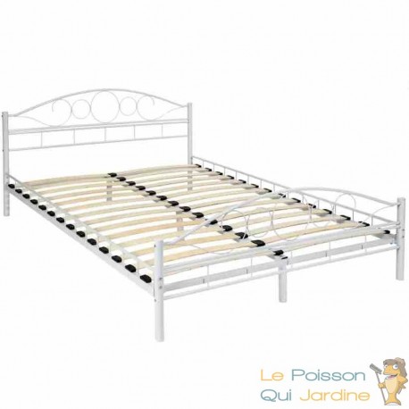 Lit métallique Blanc avec sommier 200 X 140 cm