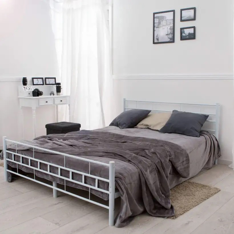 Lit métallique Moderne Blanc avec sommier 200 X 140 cm