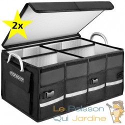 Lot de 2 : Caisse / sac de Rangement Isotherme coffre de voiture noir 60x35x30cm