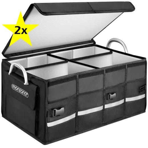 Lot de 2 Caisses / sacs de Rangement Isotherme coffre de voiture noir 60x35x30cm