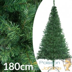 Sapin de Noël Vert artificiel 180 cm + guirlande LED avec 533 branches et pied support