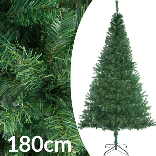 Sapin de Noël Vert artificiel 180 cm + guirlande LED avec 533 branches et pied support
