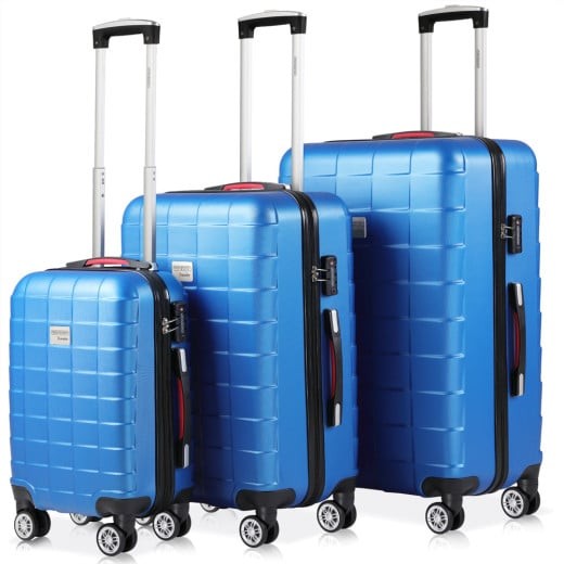 3 Valises Rigides Solides Bleues 40 - 80 - 105 litres. Qualité et facilté pour le voyage